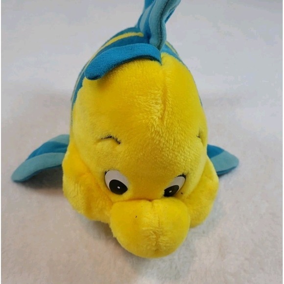 Vintage Disneyland Little Mermaid Flounder 9" Plush Yellow Fish Stuffed Animal - Picture 2 of 5